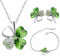 SwirlColor Kleeblatt Kette Silber Ohrringe Vier Kleeblatt Armbänder verstellbare Anhänger Kette Set Pfirsich Herz Strass Kristall Inlayed Schmuck für Mädchen Frauen-Grün