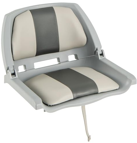 GYMAX Folding Boat Seat, Waterproof Low Back Captain Chair with High-density Sponge Padded Cushions and Fixing Strap, Ergonomic Fishing Seating | Waterproof Low Back Captain Chair with High-density Sponge Padded Cushions and Fixing Strap, Ergonomic Fishing Seating