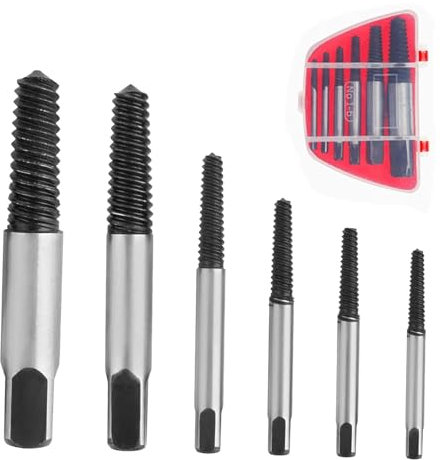 Omevett Damaged Screw Bolt Extractor Set of 6, Easy Out Bolt Extractor Set, Screw Stripped Stud Remover Tool, Broken Bolts Stripped Extraction Tool with Box, for 1/8 to 1 Inch Thread Nut