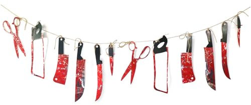 ANBOO Halloween Deko Horror Banner Dekoration Zubehör 12er Set Enthält Blutige Messer, Sägen und Scheren, Halloween Decoration Party Girlande Gruselig Outdoor Aussen Garten Waffen