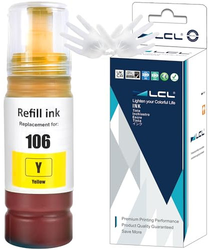 LCL 106 Yellow High Capacity Ink Bottle Replacement for Epson EcoTank 106 Ink Cartridge Bottle Compatible with Epson EcoTank L7160 L7180 ET-7700 ET-7750 Printers (1 Pack)