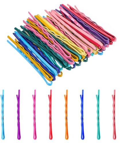 AOZUO 50 horquillas de color pequeñas, 5,5 cm, coloridas, onduladas, pinzas rectas, pinzas para el pelo para mujer, de metal, pinzas para el pelo, accesorios para mujeres y niñas