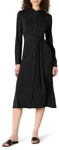 Amazon Essentials Women's Regular Fit Long Sleeve Matte Jersey Collared Smart Midi Shirt Dress