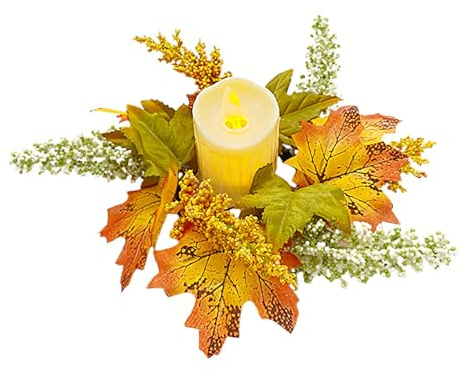 Herbst Kerze Ring Kranz - Kegel Kerze Ringe, Dekorative Kerze Ringe | Vista Bedruckte Grüne Blumen Kerze Ringe, Ernte Tag Ring Halter Kranz Kleine Kranz Säule Kerzenhalter Tischplatte Dekor