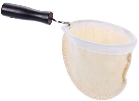 sourcing map Filtro de café de tela de franela, colador de calcetines de café reutilizable hecho a mano con mango de madera, accesorios de café para oficina en casa, cafetería, color beige (S)