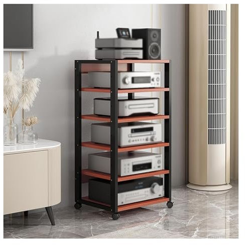 DONGSHUAI 4/5/6/7 Tier Media Stand Component Stereo Rack, Home Office Theater Kitchen Video Tower Equipment Record Player Receiver Storage Unit, Game Console Entertainment Center Shelf,Red,6 tier