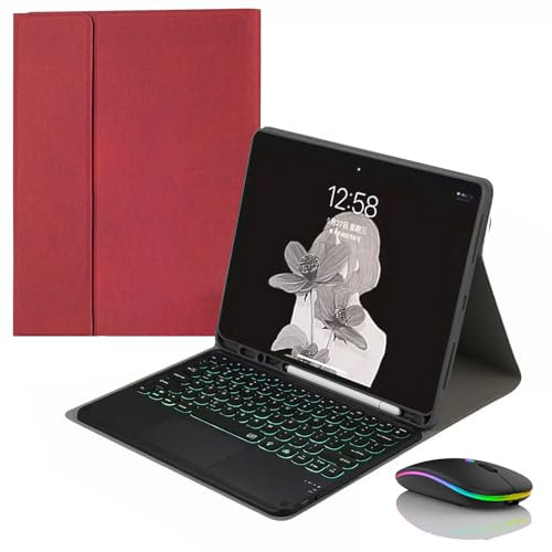 JZCZMCE Keyboard Case for iPad Pro 12.9 inch 2017/2015 (Old Model, 1st & 2nd Gen), Built in Pencil Holder, Magnetic Detachable Wireless Backlit Keyboard with Bluetooth Mouse,Red