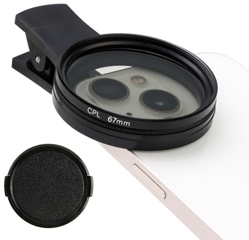 Clip-on Filter 67mm CPL Filters Polarizing for Smartphones,Universal Circular Polarizer Lens for iPhone Samsung Android Eliminate Reflections Enhance Colors Minimize Glare with Easy Attachment