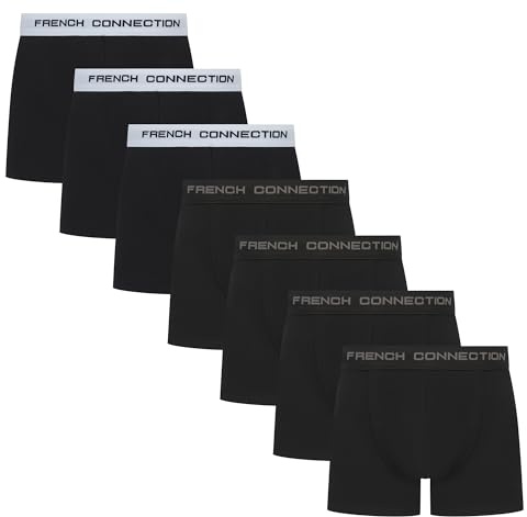French Connection Boxers Homme – Coffret Cadeau 7 Pièces, sous-vêtements en Coton Stretch Premium, Respirants et Confortables, Noir, FC50, M