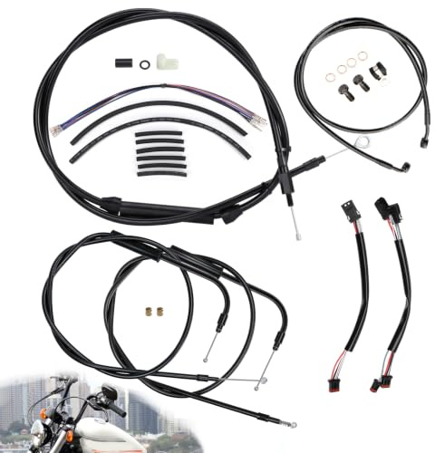 TIGERSGATE 16 Ape Hanger Cables Kit for 2014-2021 Sportster Non-ABS Iron | XL XLH 883 1200 50 Harley Handlebar Extended CAN-Bus/Turn Signal Wires/Clutch/Throttle Cables/Brake Line (Black)