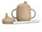 Suavinex, Tazza didattica per bambini 3 in 1: tazza con beccuccio + tazza con cannuccia + tazza, in silicone antigoccia, con manici, lavabile in lavastoviglie e adatta al microonde, +6 mesi, Beige