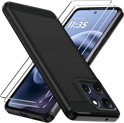 ivoler Hülle für Motorola Moto G86 5G / G86 Power 5G mit 2 Stück Panzer Schutz Glas, Militärischer Stoßfest Handyhülle, Dünne Weiche TPU Silikon Kratzfest Schutzhülle Anti-Fingerabdruck Case, Schwarz