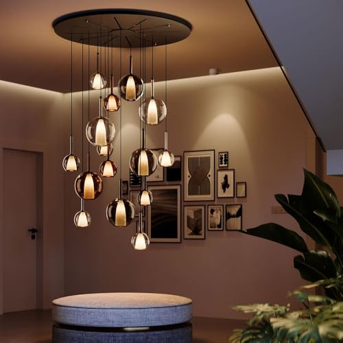 s.luce Belluna Galerie-Pendelleuchte aus Glas 500cm mit Textilkabel, Farbe:Braun, Größe:Ø 24cm