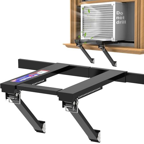 Marudina Verbesserte AC-Halterung ohne Bohren, verstellbare Fenster-Klimaanlagen-Unterstützung für Einzel-/Doppelfenster, strapazierfähig, hält 113 kg, einfache Installation, rostfreies Aluminium