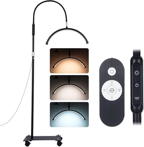 Tomshine Lash Light for Eyelash Tech, Portable 18 LED Half Moon Light with Wheels & Detachable Clamp - 2500LM, CRI>95 Beauty Lamp for Eyelash Tech, Nail Art, Tattoo, Makeup - Touch Control