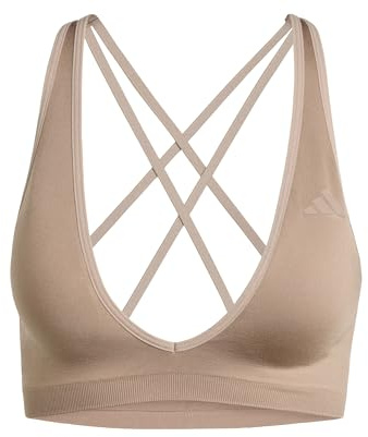 adidas Women's Workout Essentials Seamless Knit Light Support Bra, Chalky Brown, L
