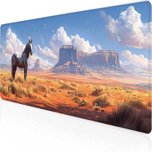 Mauspad Pferd Schreibtischunterlage 700x300mm Rot Gaming Mauspad mit Vernähte Kanten Wasserdicht Anti Rutsch Gumm iboden für Bürozubehör Laptop Verbessert Präzision, Geschenke für Männer 3-G