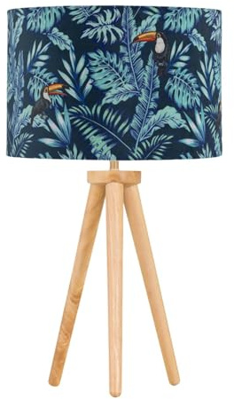 Modern Light Oak Table Lamp or Bedside Light, Wood Tripod Design, Toucan Velvet Shade