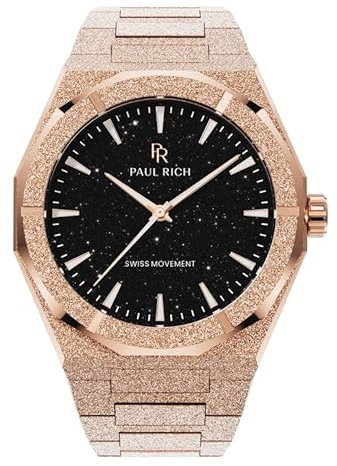 Paul Rich Orologio da polso da uomo, in acciaio inox, robusto ed elegante, per affari, regalo o laurea, analogico, resistente all'acqua, orologio da polso per lui, satinato Star Dust II Void oro rosa