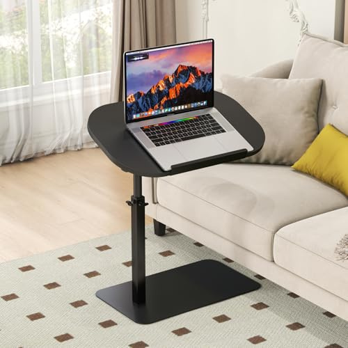 C Shaped Side Table Adjustable Height,360°Swivel Side Table for Sofa and Bed, Metal Base Flip Top Laptop Stand TV Coffee Tables,Mobile sofa Side Tables That Slide Under, Solid Wood Tabletop (black-a)