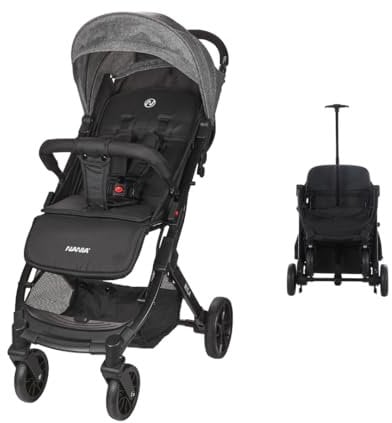Nania Myla, poussette canne compacte, 0 à 4 ans (22kg max), légère (7,5 kg), poussette citadine, inclinable d’une main en position allongée, grand panier de rangement, avec trolley de transport