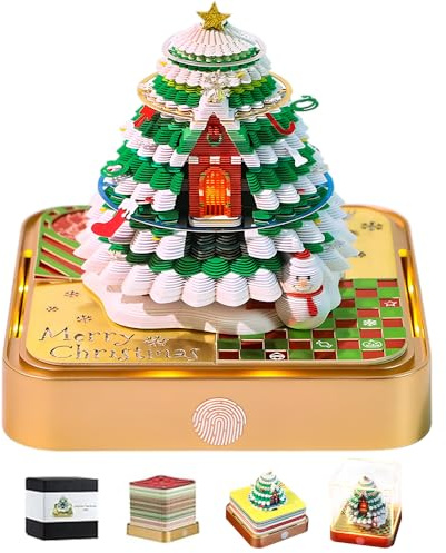 DAJASD Calendrier 3D 2026 avec Lumière, Bloc-Notes 3D, Calendrier de Bureau avec Étui d'Affichage En Cristal Clair Décorations de Burea Pour le Burea et la Maison (Sapin de Noël)