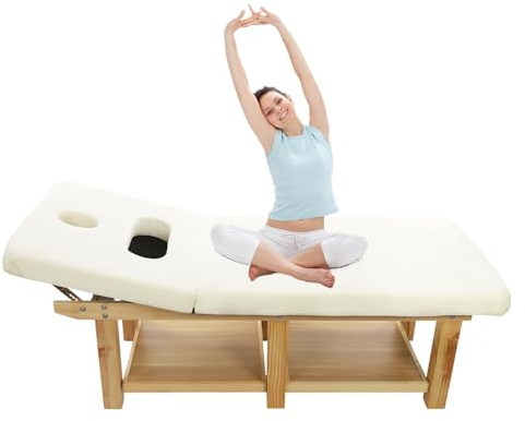 Massagebett 190×80×62 cm Massageliege mit Kissen und Löcher, Massagebett mit Samt Tuch, Verstellbarer Rückenlehne(0-45°) Gesichtsbehandlungsbett Spa-Bett aus Massivholz, Max 400kg Belastbar, Grau