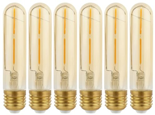 NCC-Licht 6x LED Lampe Retro T30 Röhre 2W 240lm Warmweiß 2700K | LED Filamentlampe aus Glas in Goldoptik, ersetzt 25W Glühlampe, gemütliches Licht ideal für Wohnbereiche