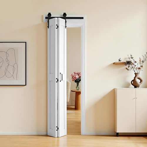 VEVOR Porta Scorrevole a Soffietto da 609 x 2134 x 35 mm, in MDF per Armadio con Kit Ferramenta, Design Salvaspazio con Telaio a H, Assemblaggio Autonomo per Camera da Letto, Guardaroba, Bianco