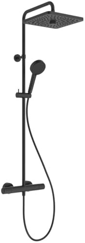 Ideal Standard Ceratherm T25+ Duschsystem, Wassersparende Brause mit variablen Strahlarten (12 l/min bei 3 bar), Verbrühschutz und Thermostatfunktion – Schwarz Matt (315x510.5x1117 mm)