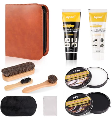 Kit Entretien Chaussure Cuir, Cirage Noir Incolore, Chaussure Kit | Nettoyage Chaussure Kit de Polissage Comprend Trois Crin de Cheval Brosse pour Cuir Convient à Tous les Types d'articles