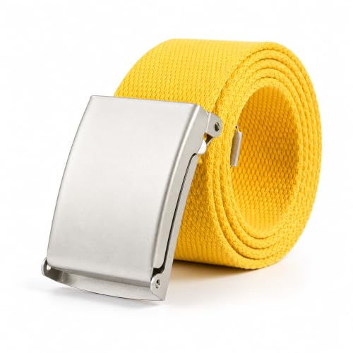 Ham-Hash Gürtel Herren und Damen Ohne Löcher - Stufenlos Verstellbar Canvas Stoff Gürtel - Outdoor Business Arbeitsgürtel Passt Überall Hin, Unisex Stoffgürtel 130cm lang - 3,8cm breit (Gelb)