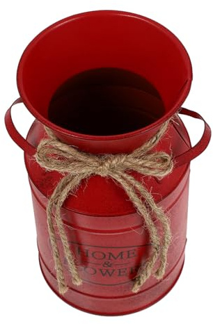 SOLUSTRE Cubo Metálico Vintage Tipo Lechera Asa para Flores Secas, Macetero Grande de Hierro para Decoración de Casa, Balcón y Eventos