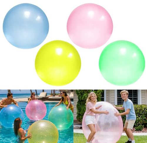 Wxeadu 4 Stücke Bubble Ball, 120cm Wasserball Transparenter XXL, TPR Riesen Aufblasbarer Wasserball, Große Wasserblasenball, WasserballAufblasbar für Beach Ball Party Garden(Blau, Rosa, Gelb, Grün)
