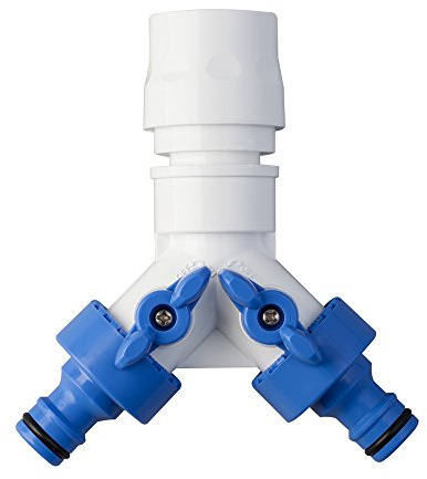 TAKAGI de 2 Vías de distribución de válvula, Jardín Riego Accesorios, Azul/Blanco, 4.4 x 10.6 x 11.6 cm