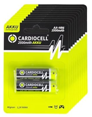 Cardiocell NiMH Accu AA/Mignon / LR06 / MN1500 / HR6 / 1,2 Volt Kapazität: 2500mAh ohne - Memory Effekt -, Ideal für DECT, schnurlos Telefon, Phone, Mäuse, Spielzeug, Radio, Foto, Photo, Akku