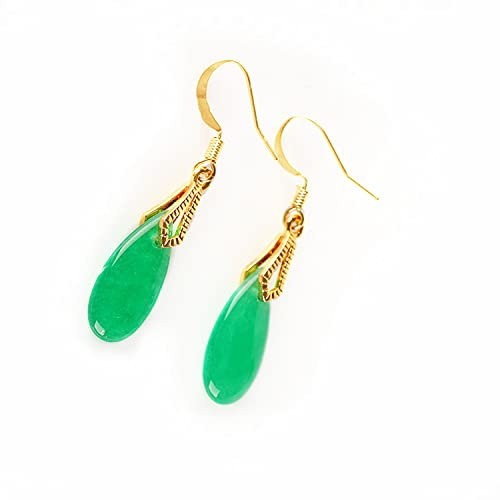 Yigedan Ohrringe mit Jade-Edelstein in Tropfenform, aus 925er Sterlingsilber, Grün