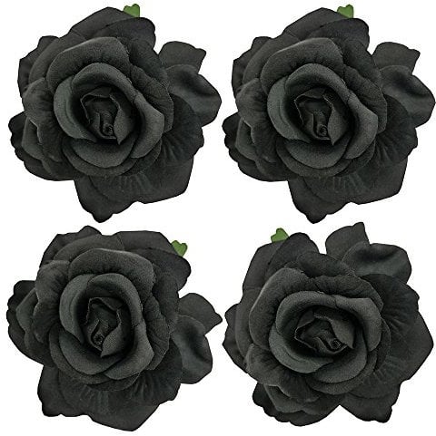 La Homein Sanrich 4pcs/Pack Fabric Rose Hair Flowers Clips Mexican Hair Flowers Hairpin Brooch Headpieces, Black, 4 Count (Pack of 1)