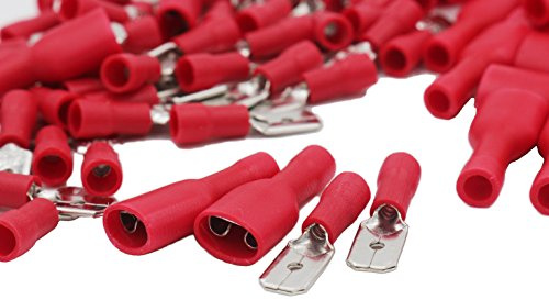 Grapelet 100x Red Fully Insulated Spade Electrical Crimp Connectors- Mixed Male & Female - 50x Female and 50 x Male