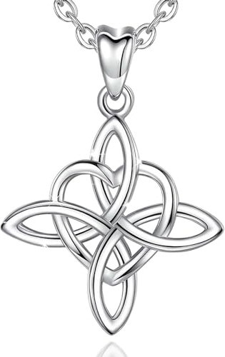 INFUSEU Celtic Cross Necklace, 925 Sterling Silver Irish Infinity Endless Love Knot Pendant Heart Jewellery with Chain 18 Charm for Women