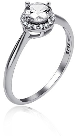 Uloveido Platin plattiert Rundschnitt Simulierter Diamant-Verlobungsring, Hochglanz 925 Sterling Silber Zirkonia Ringe für Frauen 1.54g Größe 54 (17,2) LJ045