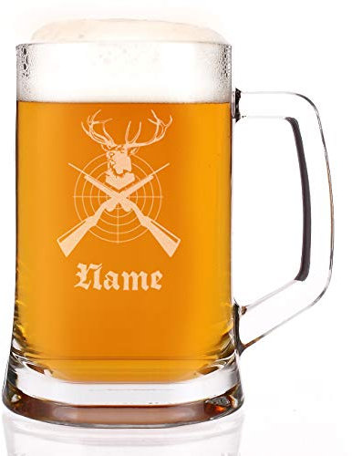 Herz & Heim® Bierkrug mit Gravur des Namens für Feuerwehrmänner, Jäger, Fußballer, Biker und Angler Jäger