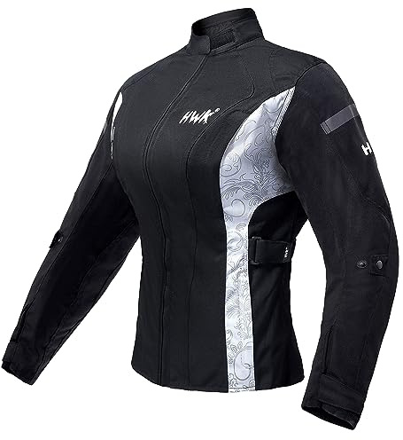 HWK Adventure/Touring Motorcycle Jacket for Women, Women's Motorcycle Jacket with CE Armor for Enduro Motorbike Riding, Water Resistant Textile Biker Jacket for Women - Black & White, 2X-Large