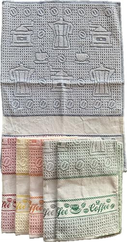 M&O Strofinacci con Tela Aida per Ricamo Misura CM 50X70 100% Cotone Pacco da 6 Pezzi Modello Caffe' Prodotto in Italia + in Omaggio Un Simpatico Gadget
