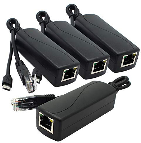 ANVISION 4-Pack Gigabit PoE Splitter, Adaptateur Ethernet USB Micro 48V à 5V 2,4 A, Fonctionne avec Raspberry Pi 3B +, caméra IP et Plus