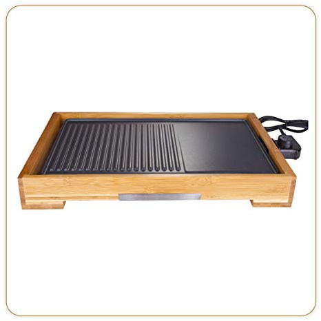 LITTLE BALANCE 8280 Happy Grillplatte, Bambus Elektrogrill & Plancha, Edelstahl 18/1394