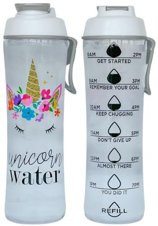 50 Strong Water Bottle for Kids With Time Markers - Motivational Bottles Remind Boys & Girls To Drink Water All Day - BPA Free, Leak Proof - (Unicorn Water)