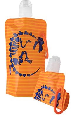 Vapur - Kids Dinosaurs 0.4L/13.5oz BPA Free Reusable Foldable Flexible Packable Collapsible Water Beverage Bottle w/Carabiner (Dinosaurs)
