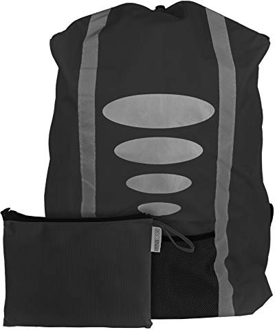 EAZY CASE Rucksack Schulranzen Regenschutz, Schutzhülle mit Reflektorstreifen, Regenüberzug, Regenschutzhülle wasserabweisend mit Reflektor und Tasche für mehr Sicherheit im Straßenverkehr, Schwarz