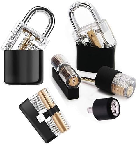 Loboo Idea 6 Stück Lockpick Training Vorhängeschlösser mit schwarzer Schlossabdeckung, Übungsschloss-Set/transparente Schlösser für Lockpicking-Übung, Lockpicking-Trainingsset